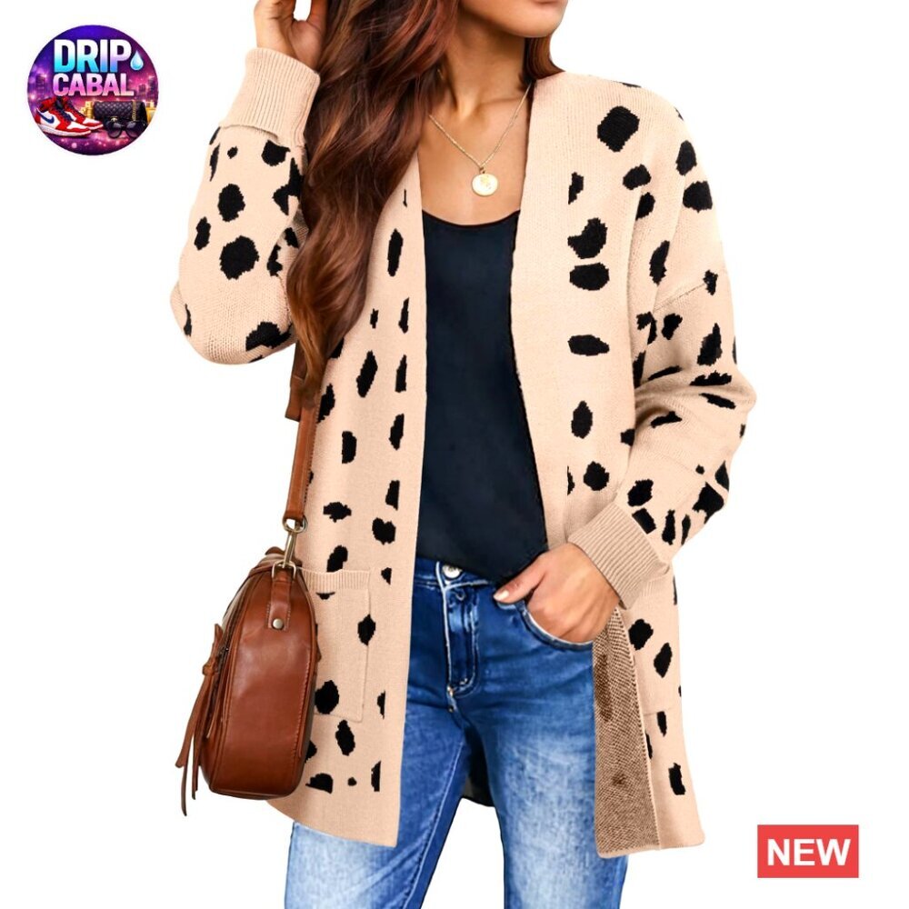 Oversized Leopard Print Cardigan Sweater Long Sleeve Open Front Knitted Chic